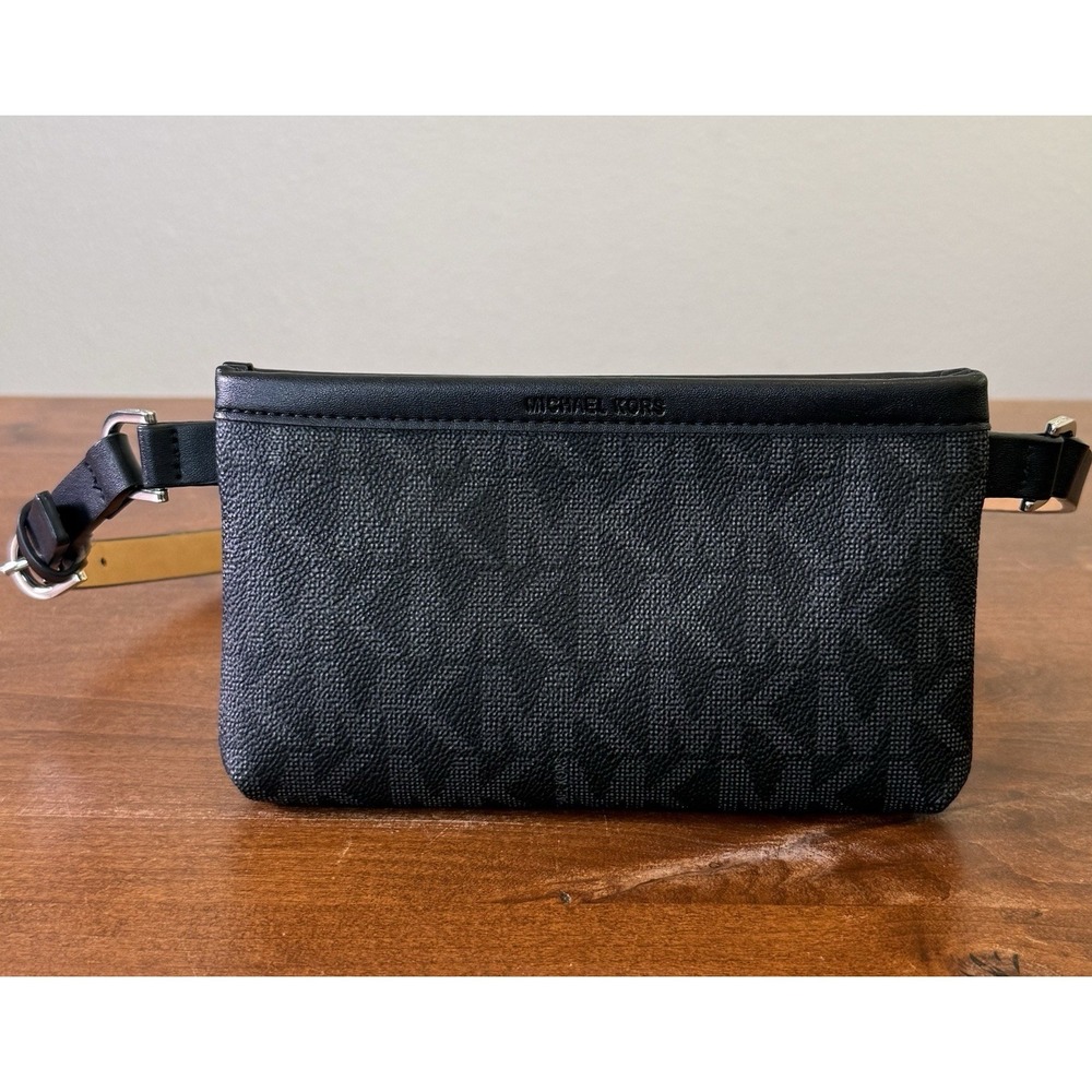 Black Leather Michael Kors Fanny Pack Belt Bag MK Logo